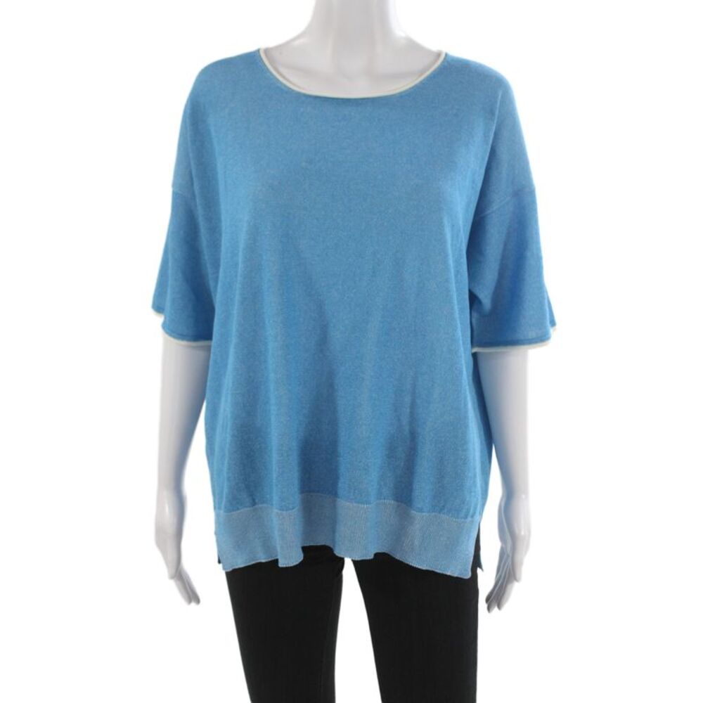 Bruno Manetti Womens Tunic Top Blue Short Sleeve Round Neck Size 48